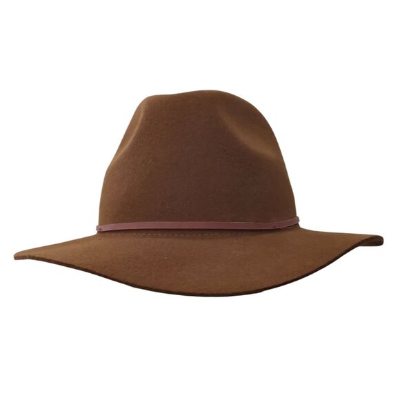 Brixton Other - NWT Brixton WESLEY Wool Wide Brim Brown Western Fedora Packable Hat XL (7-3/4)